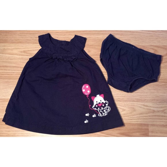Girl's Size 3 M 0-3 Months 2 Pc Navy Blue The Children's Place Puppy Dress + DC - Picture 1 of 6